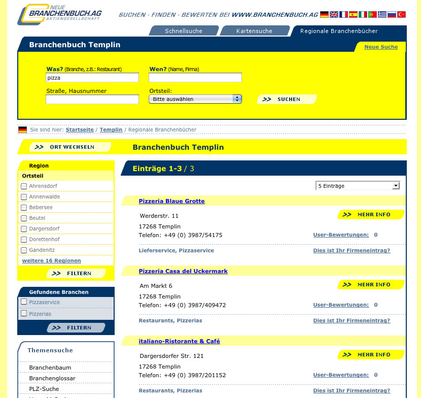 Suche nach "pizza" in Templin bei Neue Branchenbuch AG