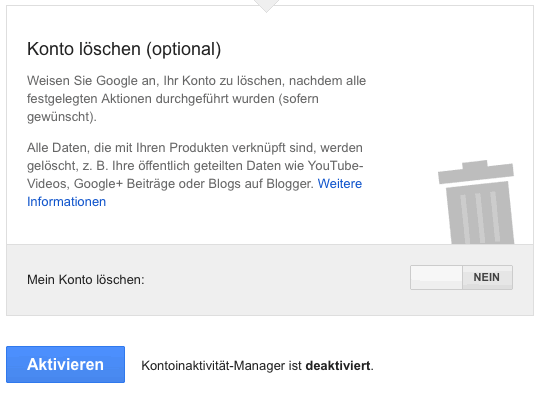 Google Konto automatisch löschen mit dem Inaktivität-Manager