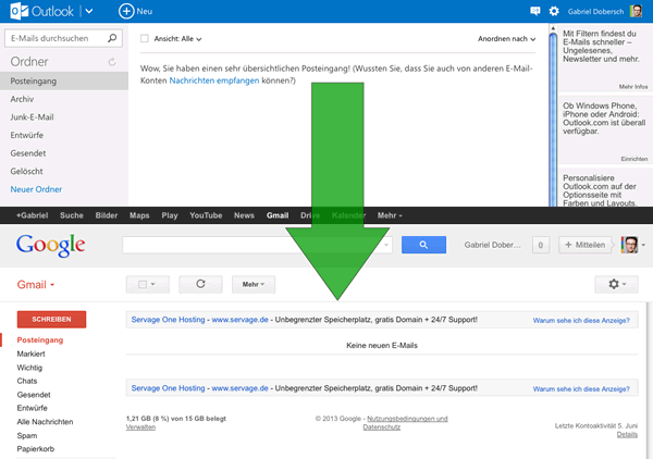 von Outlook.com zu Google Mail