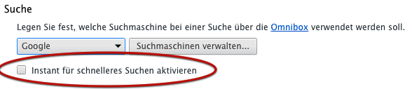 Google Chrome Instant zum Vorausladen von Seiten bei der Suche deaktiviert