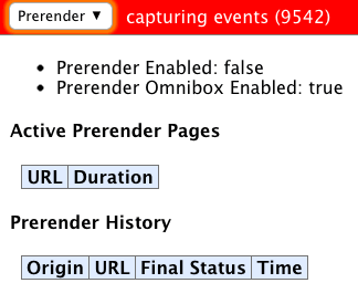 Prerendering Status im Google Chrome